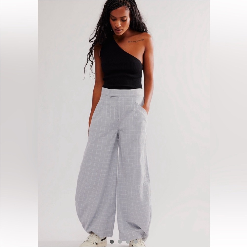 Free People Tegan Plaid Barrel Trousers